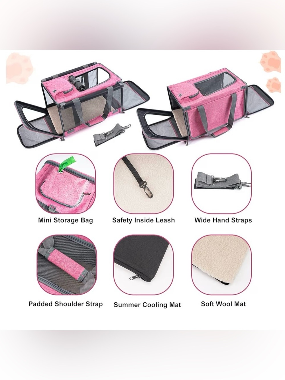 💕 NIB Pink Soft-Sided Cat or Small Dog Pet Carrier with Mesh Panels - Picture 8 of 16